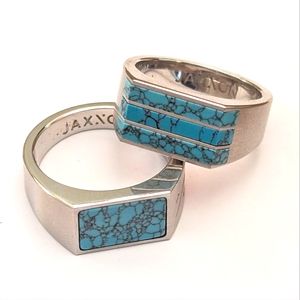 Jaxxon Men's Size 9 Turqoise 316L Stainless Steel and PVD Plated Ring Set